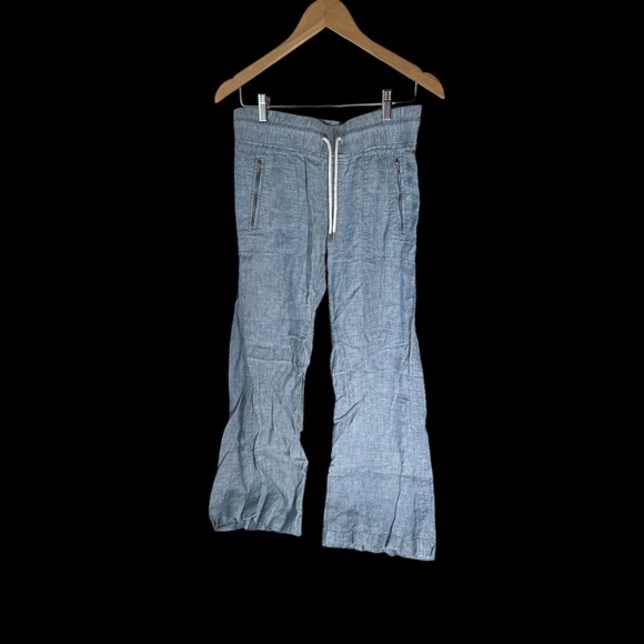 Athleta Cabo 100% Linen Heather Blue Wide Leg Pants Sz 8 - Picture 2 of 7